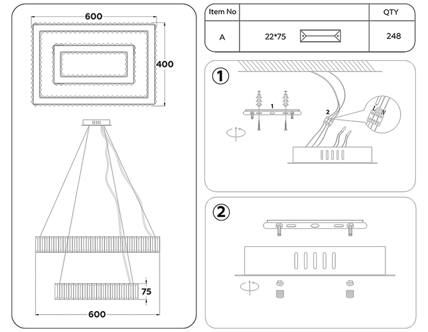 TR5007/2 GD/CL золото/прозрачный 90W 3000K/4200K/6400K 600*400*950 (Без ПДУ)
